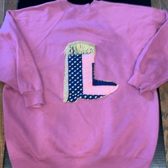 Vintage Sweaters - Vintage Pink Hand-Stitched Quilted Western Cowgirl Boot Sweatshirt